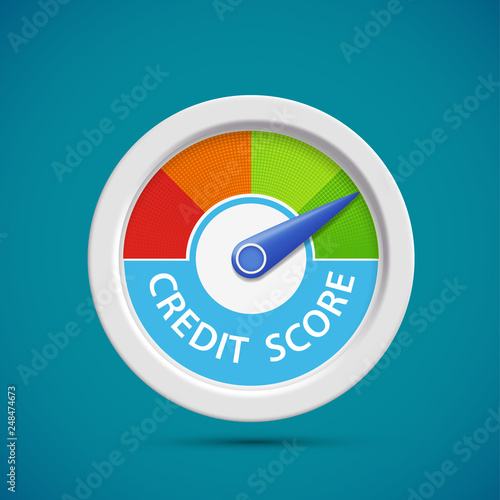 Credit score rating scale with arrow. Icon gauge with a pointer.