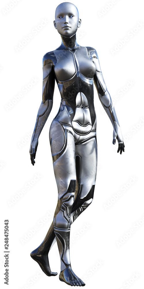 Android Female Used Metallic Look Futuristic Artificial Intelligence 3D Illustration Android Female Used Metallic Look Futuristic Artificial Intelligence 3D Illustration