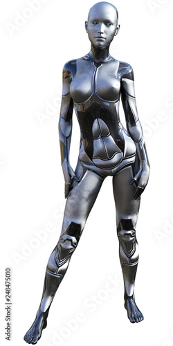 Android Female Used Metallic Look Futuristic Artificial Intelligence 3D Illustration © boscorelli