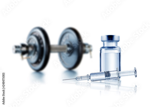 Doping in sport and steroid abuse concept with a dumbbell