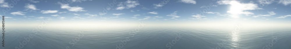 panorama of the sea, view of the seascape, the sun over the water, clouds and the sea