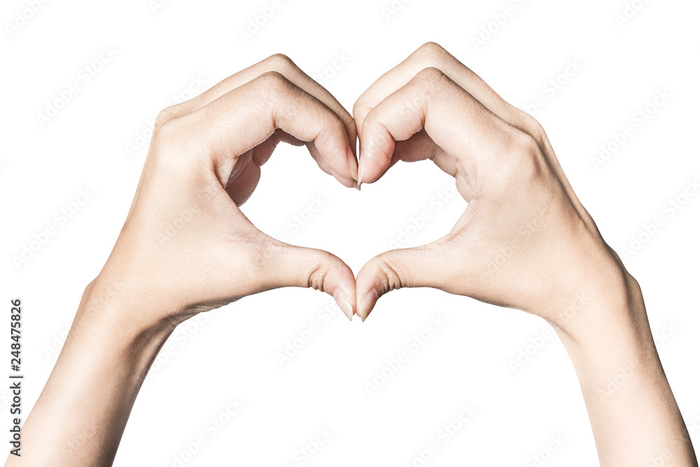 Obraz premium Hands in the form of heart on white background with clipping path.