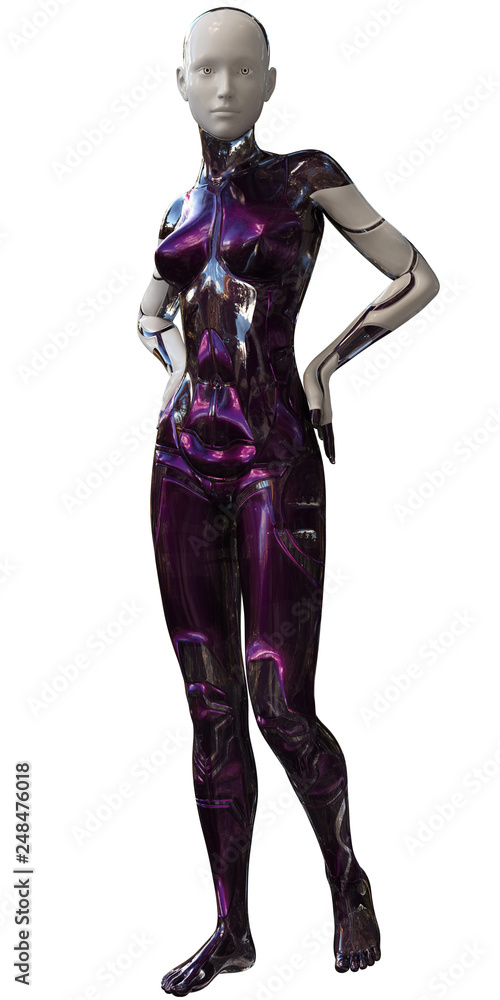Ultra Modern White Purple Android Female Artificial Intelligence 3D Illustration Ultra Modern White Purple Android Female Artificial Intelligence 3D Illustration