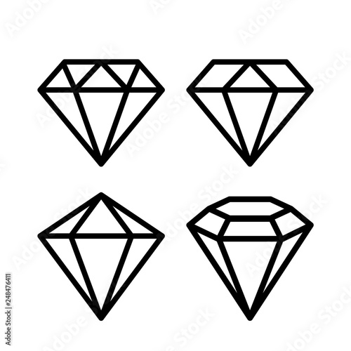 Crystal stone line icons set