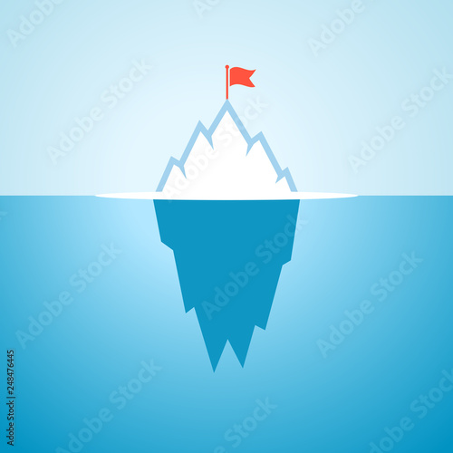 Arctic iceberg with flag, vector cartoon