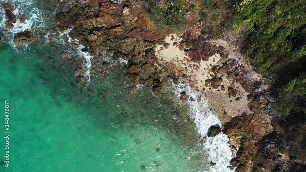 Aerial view. of ocean waves, beach and rocky coastline and beautiful forest. Beautiful nature. 4k Aerial view. of ocean waves, beach and rocky coastline and beautiful forest. Beautiful nature. 4k