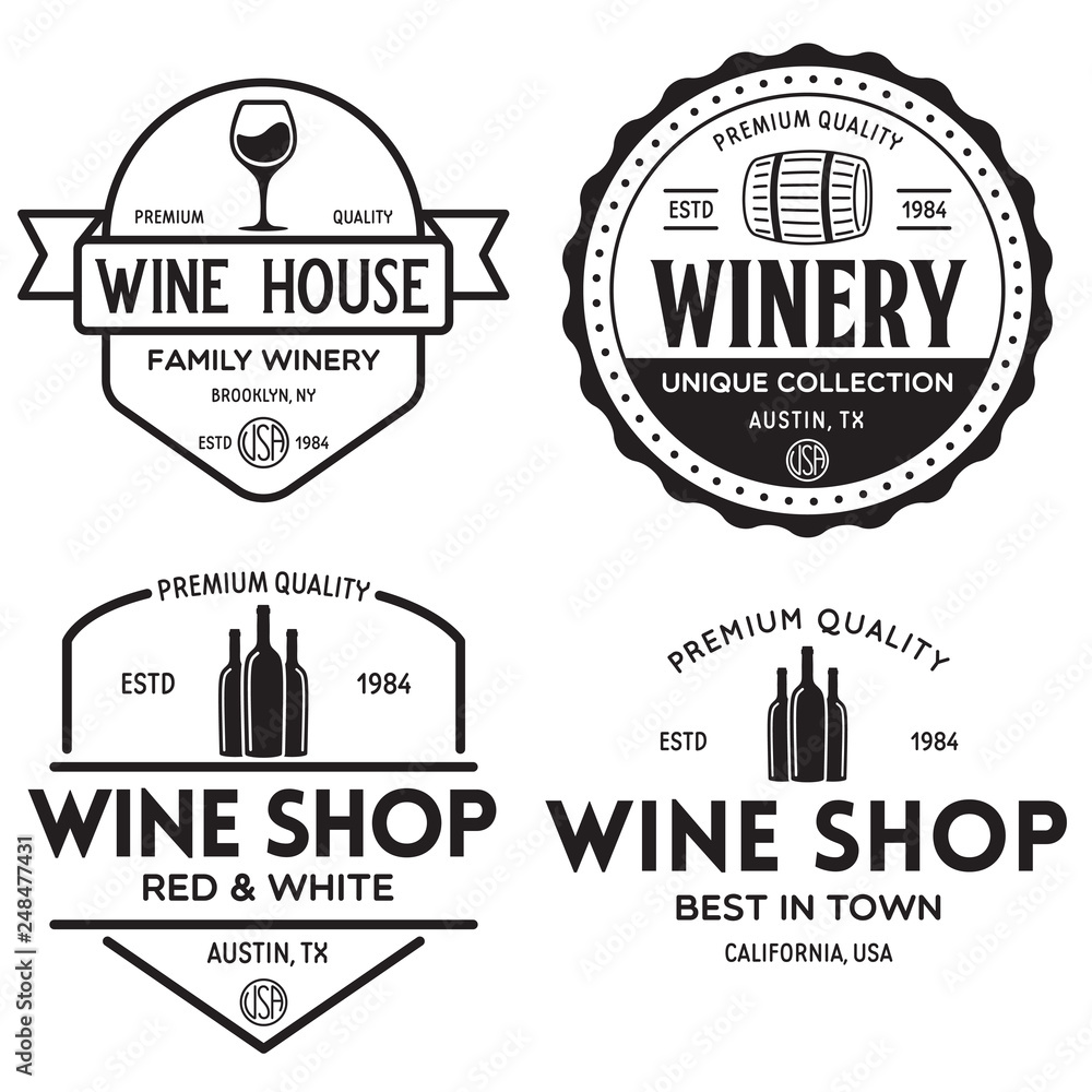 Fototapeta premium Wine, winery logo or icon, emblem. Label for menu design restaurant or cafe. Vintage templates.