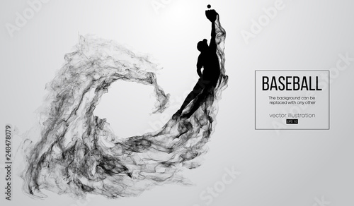 Abstract silhouette of a baseball player pitcher on white background from particles, smoke. Baseball player pitcher throws the ball . Background can be changed to any other. Vector illustration