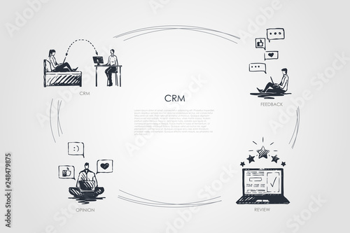 CRM - CRM, feedback, opinion, review vector concept set
