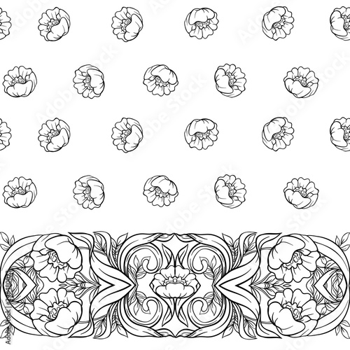  Seamless pattern, background with Floral pattern in art nouveau style,