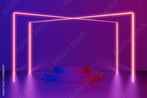 3d render, laser show, night club interior lights, glowing lines, abstract fluorescent background. 3d rendering.