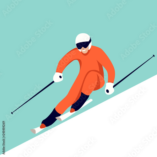 skier , vector illustration,flat style, profile