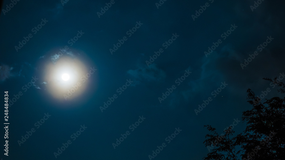 night sky and astronomy on blue background concept from full moon behind the cloud during watch spectacular winter solstice event in december of 2018 night sky and astronomy on blue background concept from full moon behind the cloud during watch spectacular winter solstice event in december of 2018