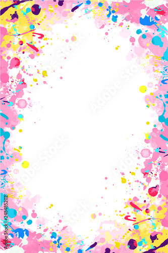 Vector colorful pink and yellow splattered frame for flyers, posters, invitations