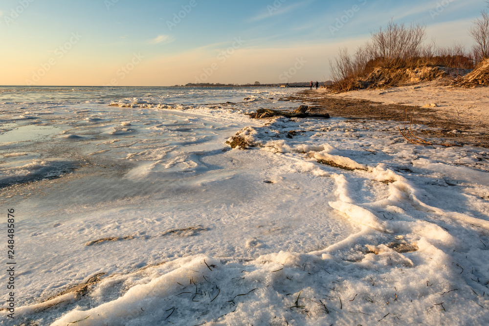 Winter landscape on the Baltic Sea. Cold winter evening in Jastarnia. Poland. Winter landscape on the Baltic Sea. Cold winter evening in Jastarnia. Poland.