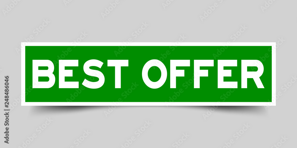 Fototapeta premium Green color label sticker in word best offer on gray background