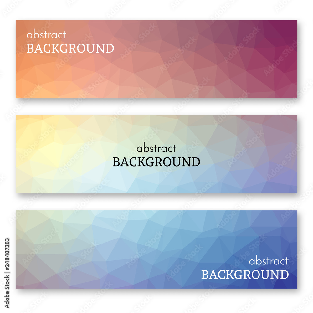 Set of three banners in low poly art style Set of three banners in low poly art style