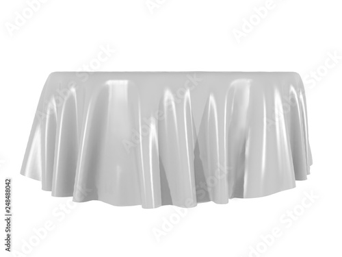 White silk elegance tablecloth. Trade show exhibition