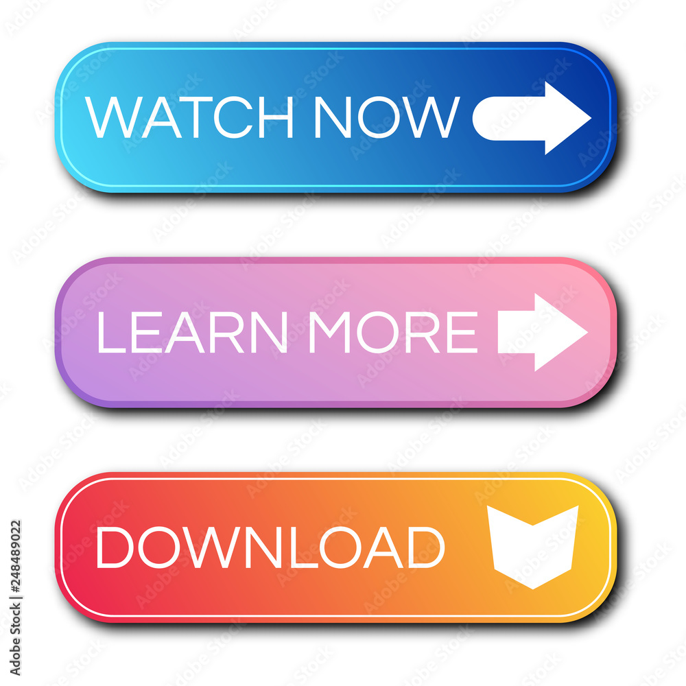 Set of three modern gradient buttons with shadows Set of three modern gradient buttons with shadows