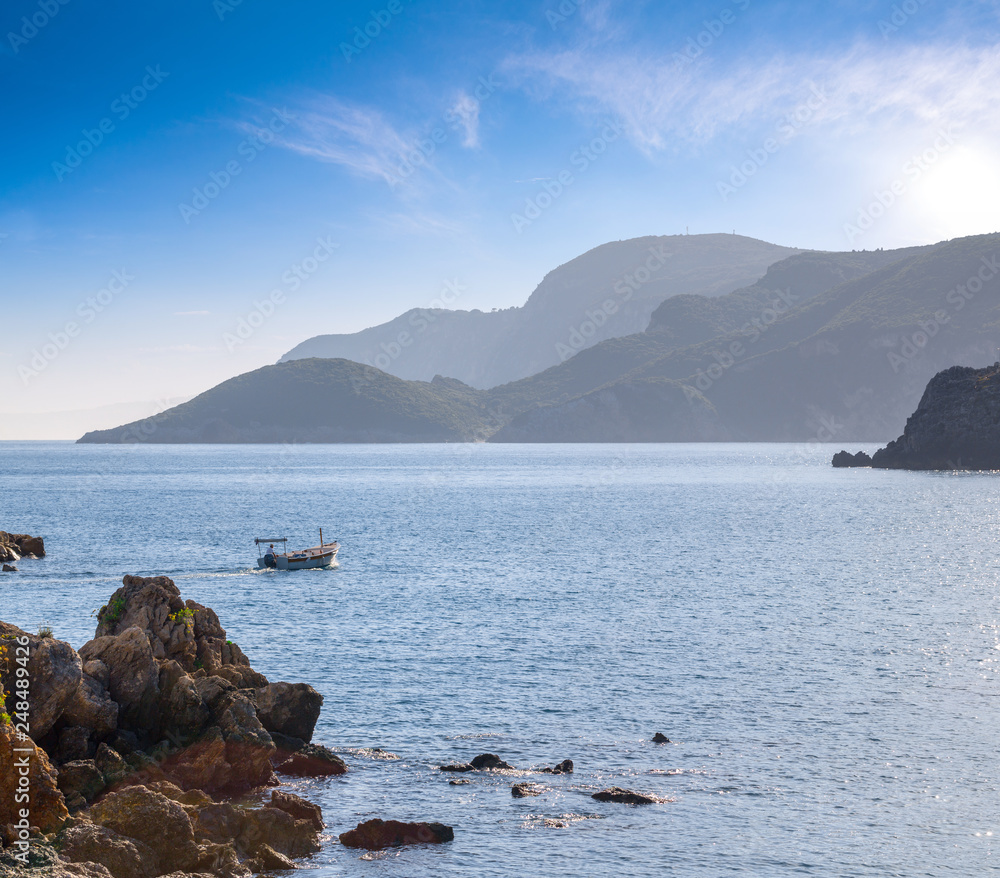 Beautiful summer seascape. View of the coastline into the sea bays with crystal clear azure water. Mediterranean sea, somewhere in Europe Beautiful summer seascape. View of the coastline into the sea bays with crystal clear azure water. Mediterranean sea, somewhere in Europe