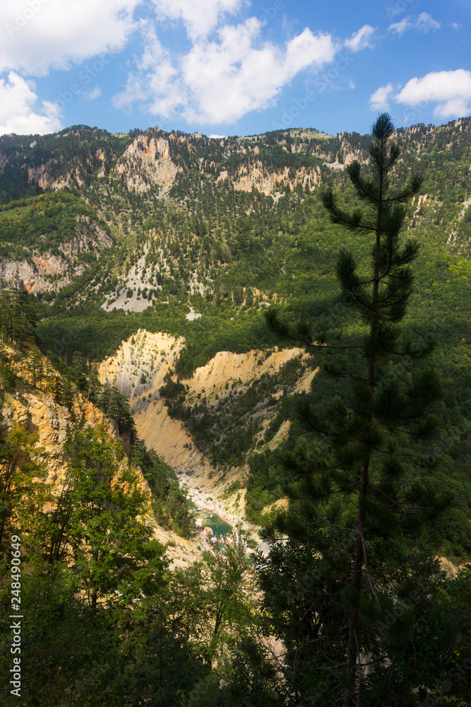 Picturesque wooded mountains in the canyon of the river Tara, Montenegro Picturesque wooded mountains in the canyon of the river Tara, Montenegro