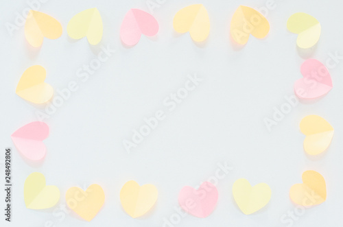 paper heart love pastel colorful minimal style background top view flat lay paper origami handcraft for valentines day concept. © thithawat