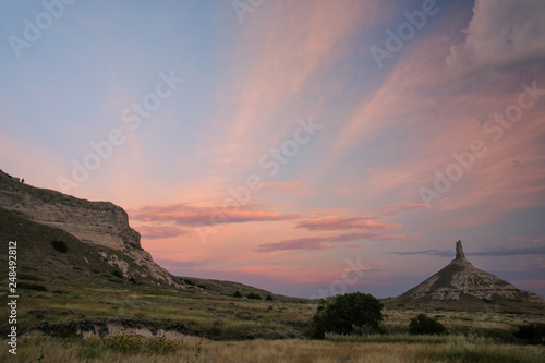 Chimney Rock National Historic Site in early morning, western Nebraska, USA photo