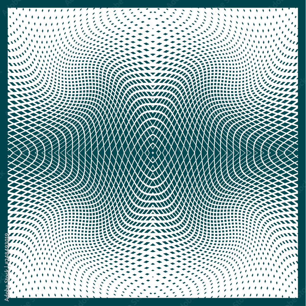 Bright decorative pattern with a halftone transition from small squares and rhombuses. Curvilinear arrangement. Bright decorative pattern with a halftone transition from small squares and rhombuses. Curvilinear arrangement.