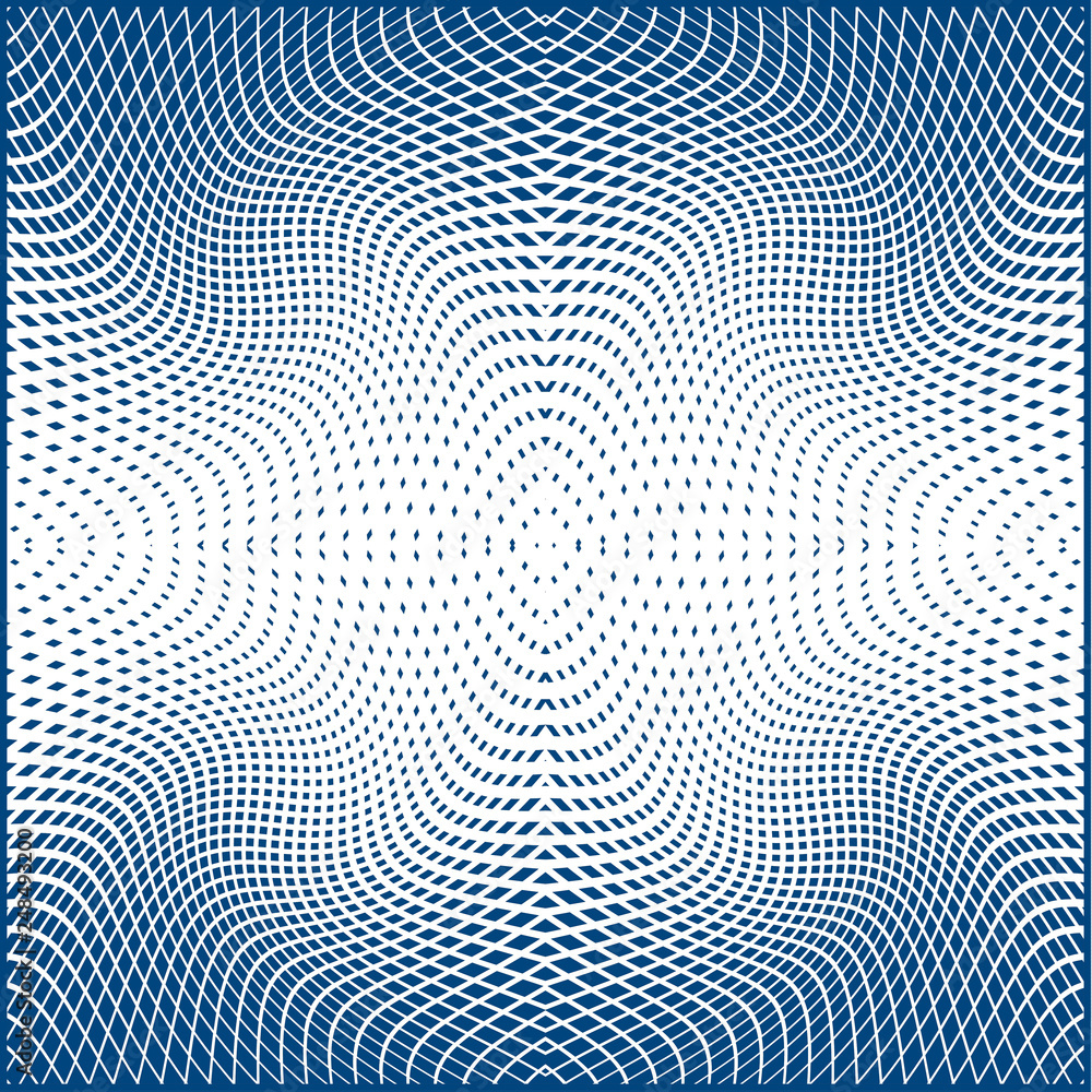 Bright decorative pattern with a halftone transition from small squares and rhombuses. Curvilinear arrangement. Bright decorative pattern with a halftone transition from small squares and rhombuses. Curvilinear arrangement.