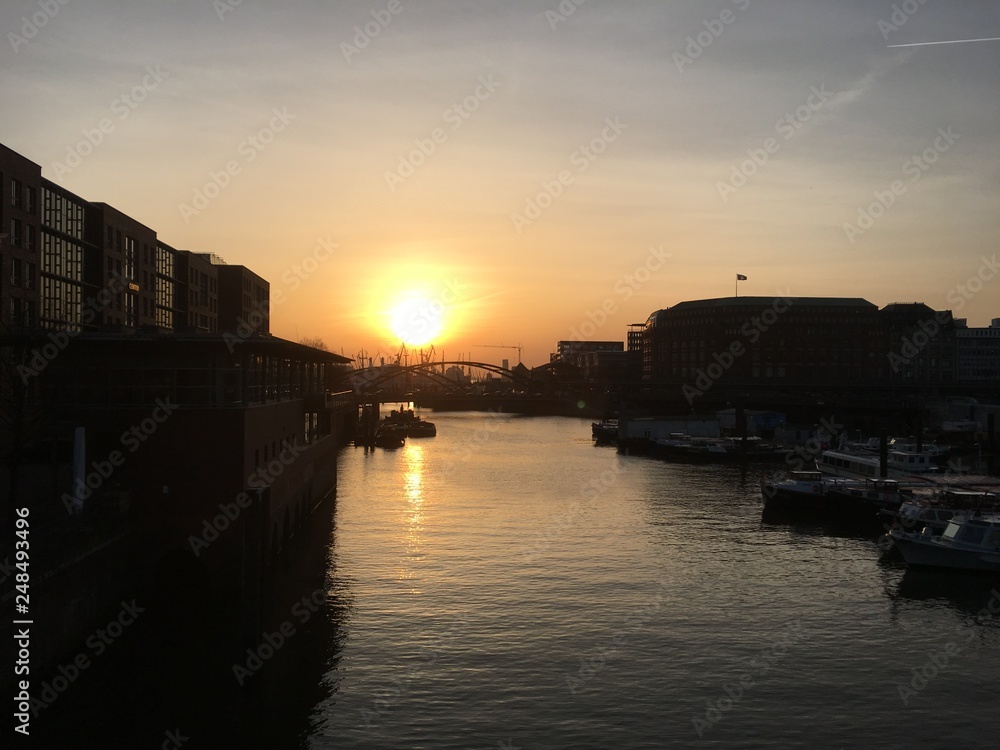 Sunset at Hamburg Harbor