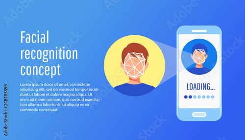 Face id Face identification of young man. 