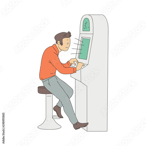 Vector gambling addiction adult man slot machine