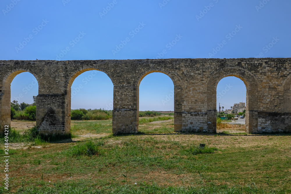 Aqueduct at Kamares, Larnaca, looking through the arches.