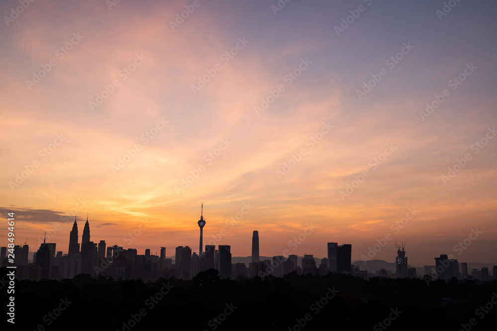 Orange Sky during Sunrise Kuala Lumpur cityscape