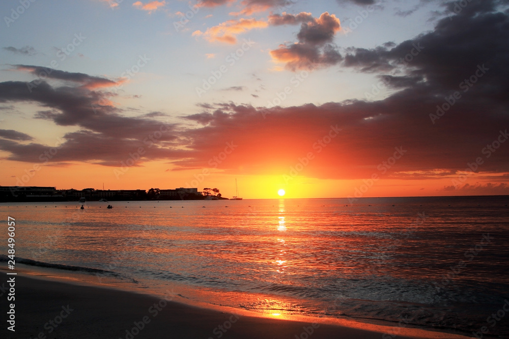 Sunset in Jamaica, Caribbean sea.
