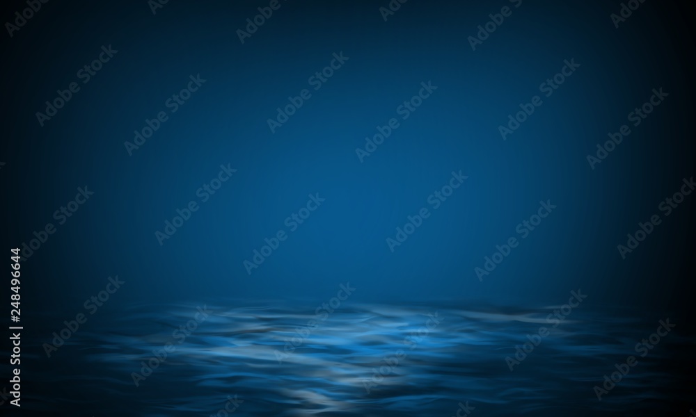 Product showcase spotlight background. Clean photographer studio. Abstract blue background with rays of neon light, spotlight, reflection on water.