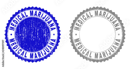 Grunge MEDICAL MARIJUANA stamp seals isolated on a white background. Rosette seals with grunge texture in blue and gray colors.