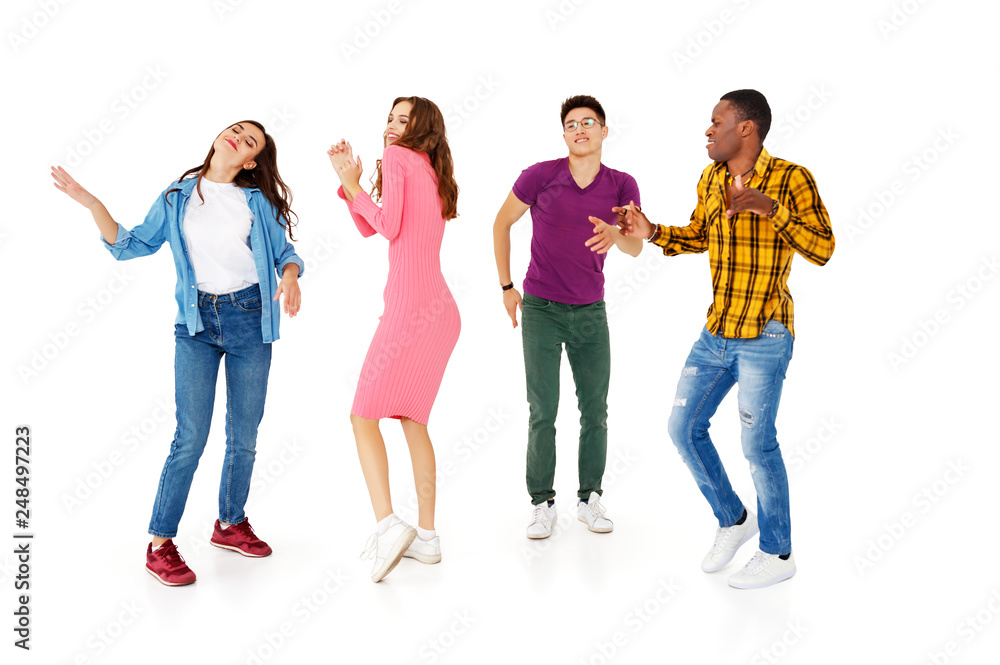 Obraz premium group of cheerful young people men and women isolated on white background.