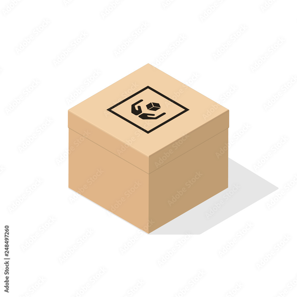 Obraz premium Cardboard box 3d in isometric style with flat shadow.