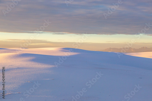 An idyllic view of White Sands National Monument in New Mexico, at sunrise