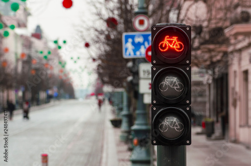 Bicycle traffic signal, red light, road bike, free bike zone or area, bike sharing