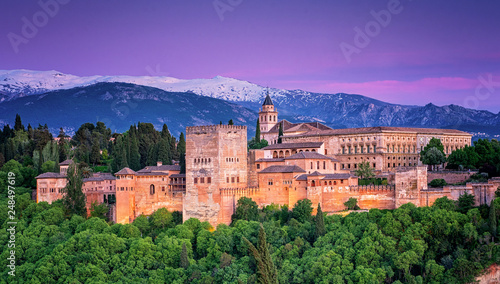 Famous Alhambra in sunset in Granada, Spain