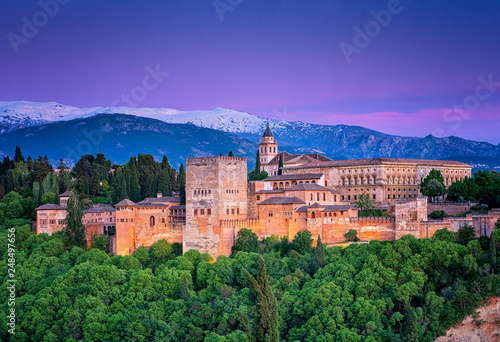 Famous Alhambra in sunset in Granada, Spain