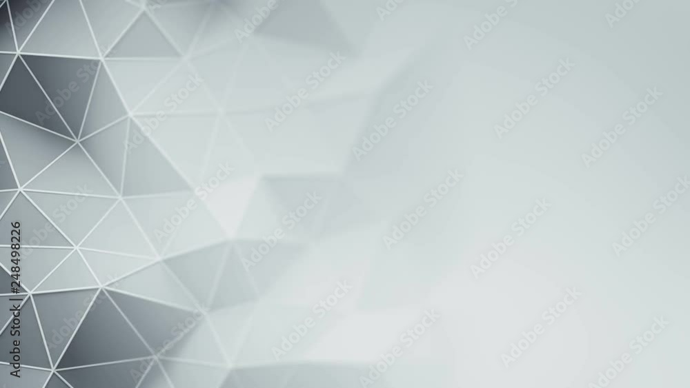 White triangulated polygonal surface. Abstract 3D render of futuristic low poly shape. Seamless loop animation 4k UHD (3840x2160)