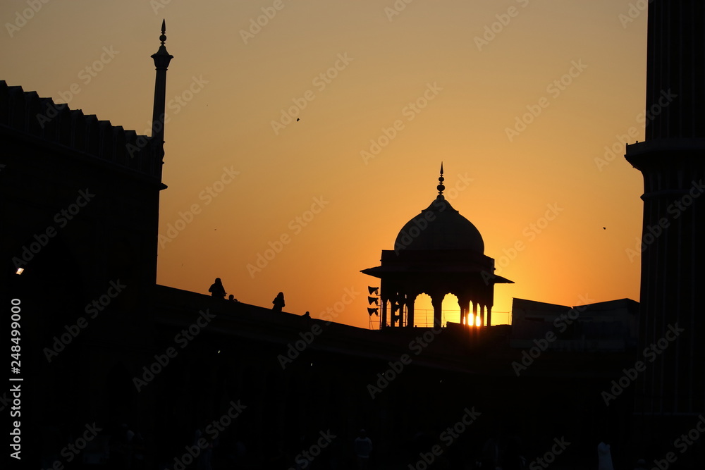 Jama masjid (mosque) during sunset, situated in Delhi.