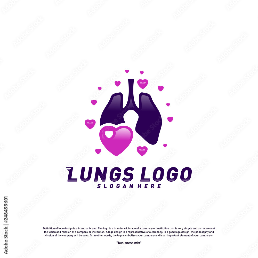 Lungs Love logo design concept.Health Lungs with Love logo template vector. Icon symbol Lungs Love logo design concept.Health Lungs with Love logo template vector. Icon symbol
