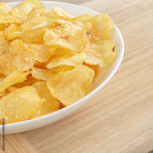 Delicious potato chips with salt