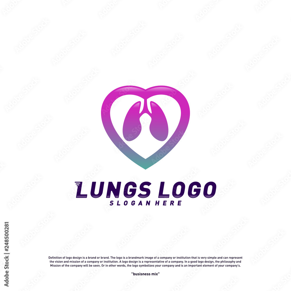Lungs Love logo design concept.Health Lungs with Love logo template vector. Icon symbol Lungs Love logo design concept.Health Lungs with Love logo template vector. Icon symbol
