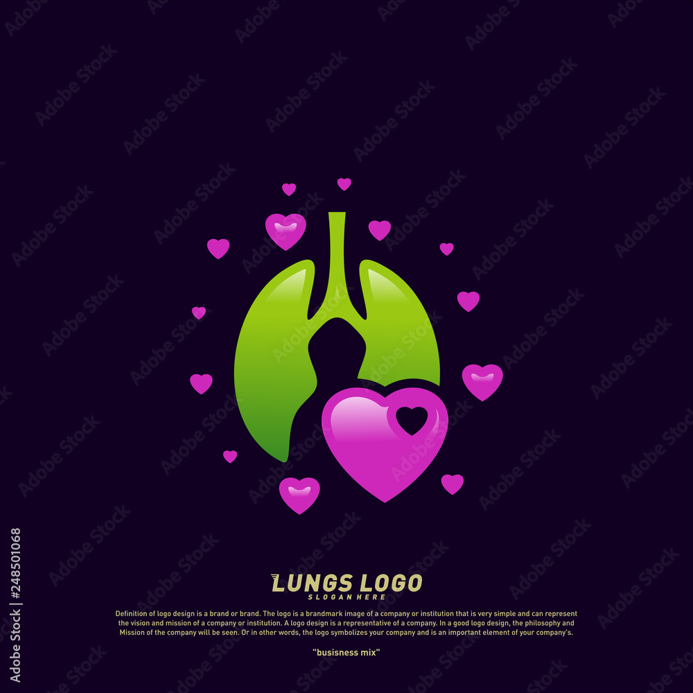 Lungs Love logo design concept.Health Lungs with Love logo template vector. Icon symbol Lungs Love logo design concept.Health Lungs with Love logo template vector. Icon symbol