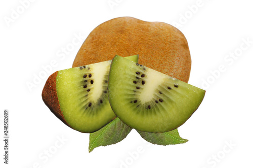 vitamin fruit kiwii and  two  slices  on an isolated white background photo